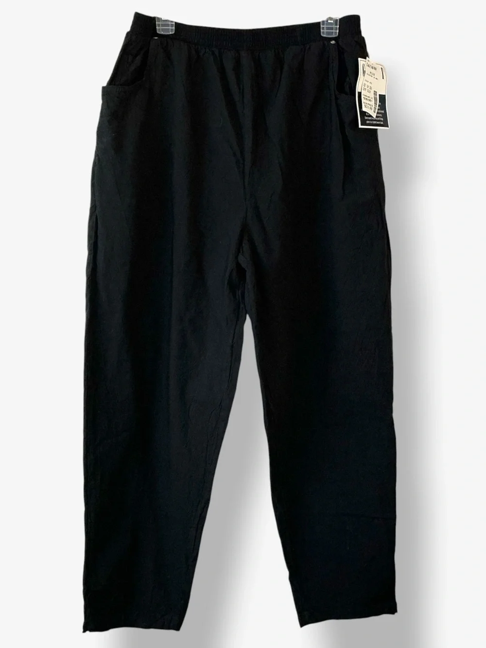 Fashion Bug Black Pants 100% Cotton Pocket Elastic Waist 29” Inseam Plus 14/16